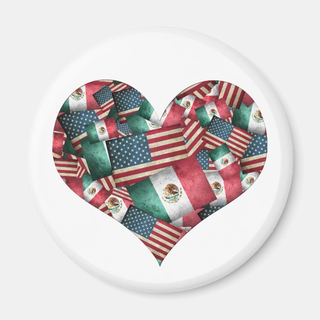 Aimant Drapeaux Mexicain/Américain en détresse - Forme de (Devant)