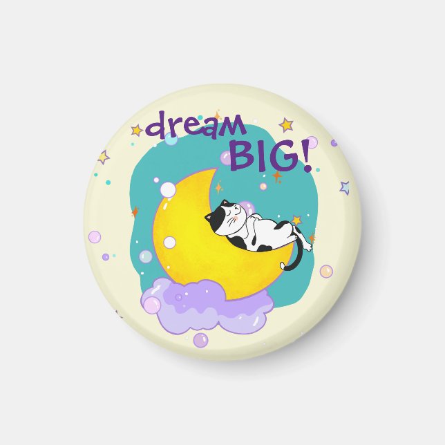 Aimant "Dream Big" Chat Sur La Lune Citation Inspirationn (Devant)