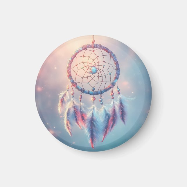 Aimant Dream Catcher avec des plumes et des perles douces (Devant)