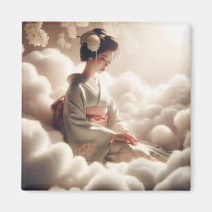 Aimant Dreamy Japanese Kimono Woman Floating in Clouds –