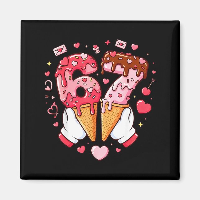 Aimant Drôle 67 Mème Six Sept Glace Couples Correspondant (Devant)