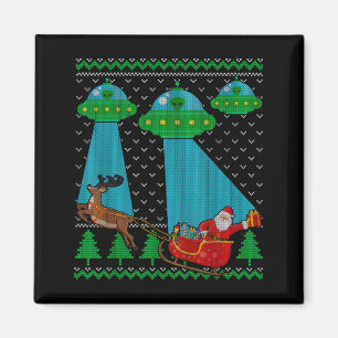 Aimant Drôle Alien Ufo Père Noël Traîneau Noël Sweat Ugly