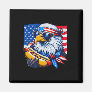 Aimant Drôle Amusant Bald Eagle Hotdog 4 juillet drapeau