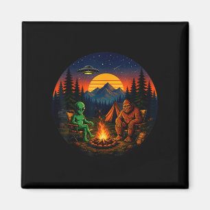 Aimant Drôle bigfoot alien camping rétro ovni feu de camp
