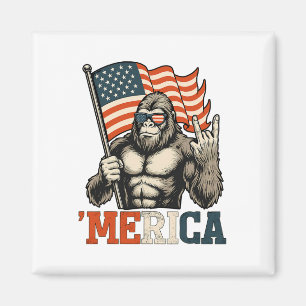 Aimant Drôle Bigfoot Merica Rock Drapeau Usa Patriotique