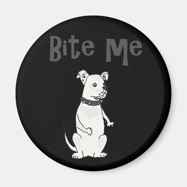 Aimant Drôle blanc américain Bulldog Bite me Cartoon (Devant)