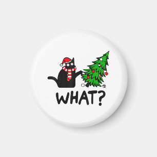 Aimant Drôle cadeau de chat noir Poussant l'arbre de Noël