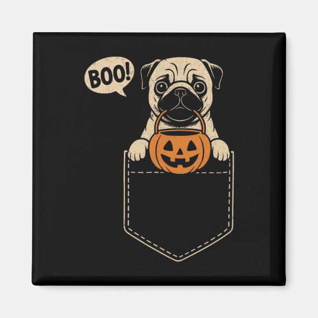 Aimant Drôle Carlin Halloween mignon Carlin Poche de chie (Devant)