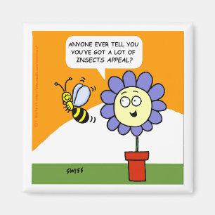 Aimant Drôle Cartoon Flower and Bee with Insects Appeal