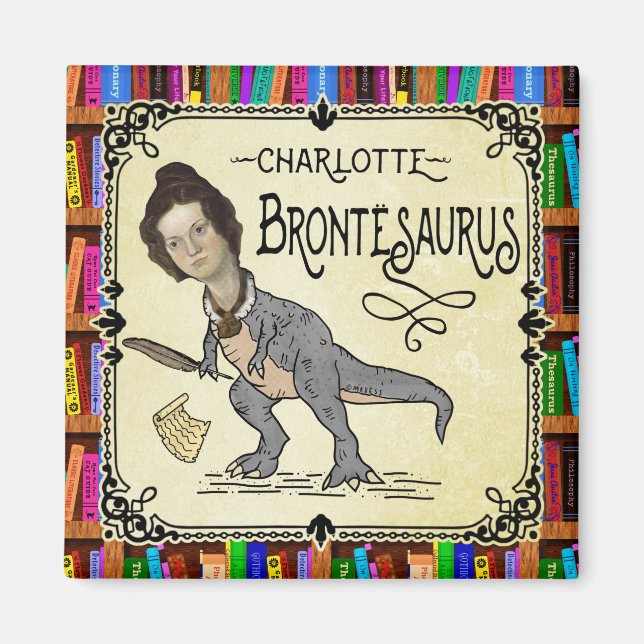 Aimant Drôle Charlotte Bronte Saurus Dinosaur Lecteur de  (Devant)