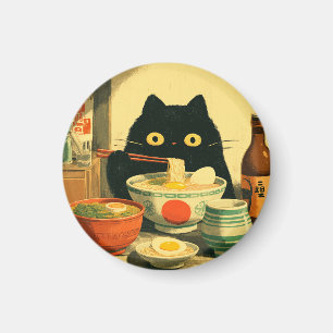Aimant Drôle chat noir manger Ramen