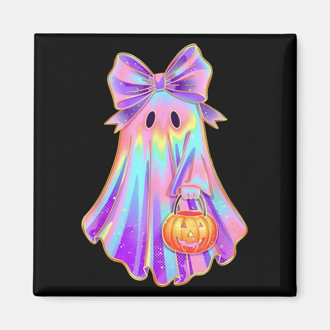 Aimant Drôle Coquette Bow Ghost Citrouille Halloween Soky (Devant)