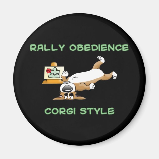 Aimant Drôle Corgi Rallye-o Cartoon (Devant)
