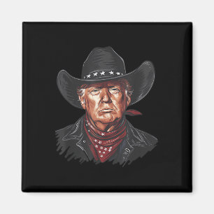 Aimant Drôle Cowboy Western Donald Trump Us Drapeau 2024