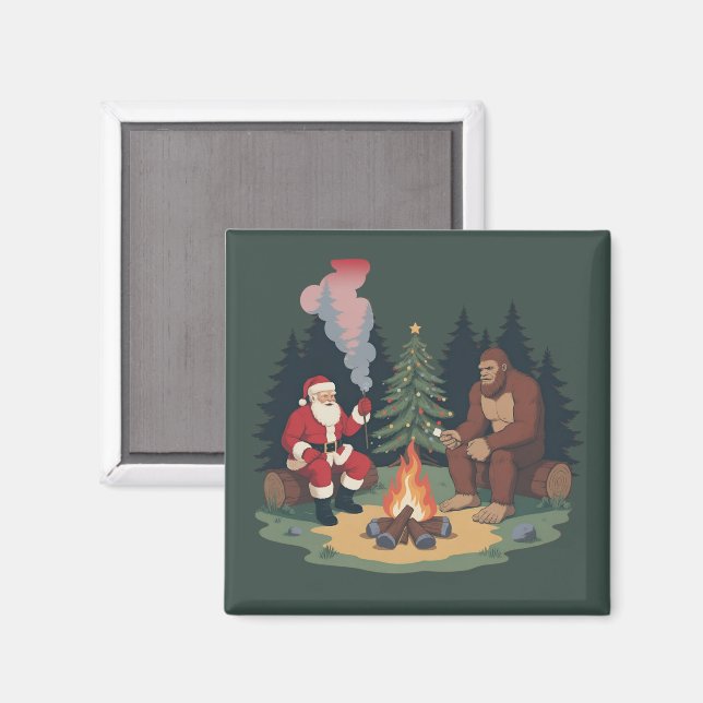 Aimant Drôle de Bigfoot Noël Santa Sasquatch Camping  (Recto/Verso)