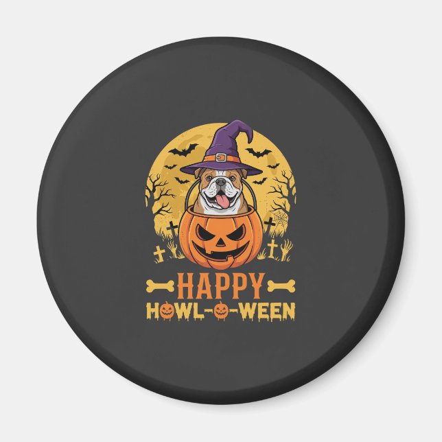 Aimant Drôle de Bouledogue Halloween Joyeux Howl-O-Ween V (Devant)