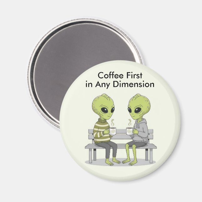 Aimant Drôle de café et d'aliens (Recto/Verso)