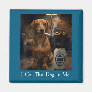 Aimant Drôle de chien teckel qui boit de la bière