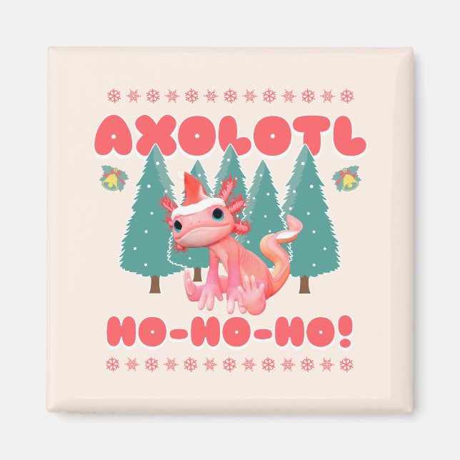 Aimant Drôle de Joyeux Noël Axolotl Ho-Ho-Ho ! (Devant)