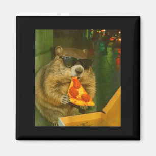 Aimant Drôle de marmotte mangeant une pizza, mème de rong