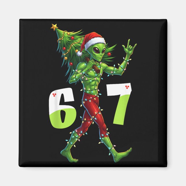 Aimant Drôle de Noël Alien Six Seven Mème 67 Chapeau de P (Devant)