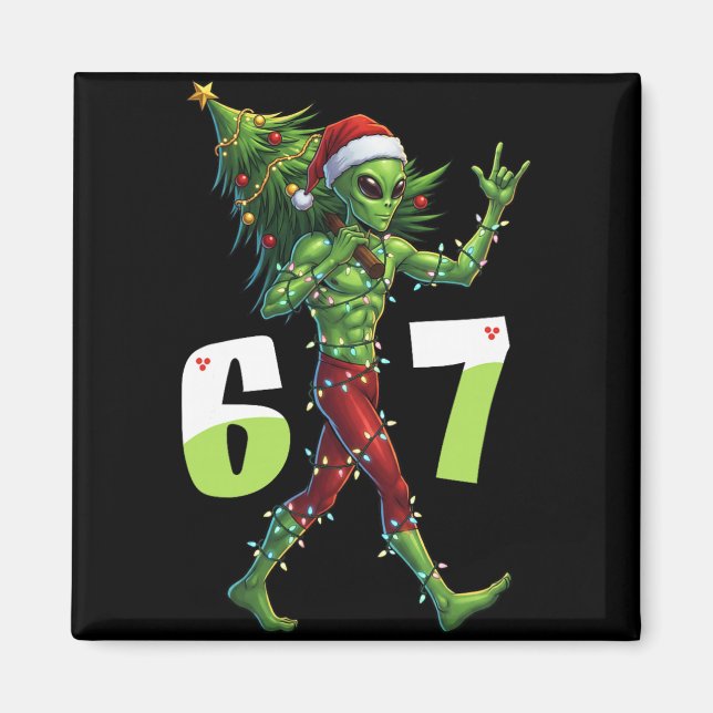Aimant Drôle de Noël Alien Six Seven Mème 67 Chapeau de P (Devant)