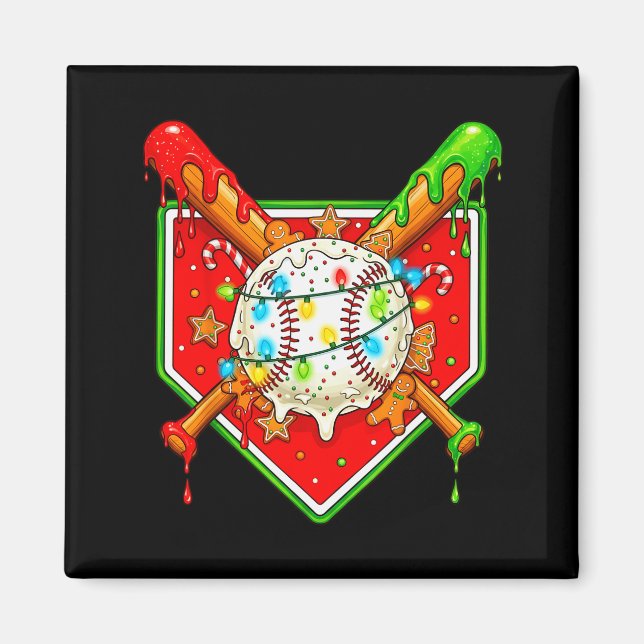Aimant Drôle de Noël Baseball Crème Glacée Dégoulinante H (Devant)