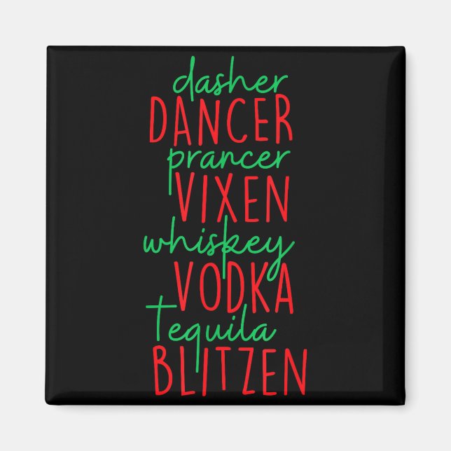 Aimant Drôle de Noël Dasher Danseur Prancer Vixen Whiske (Devant)