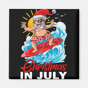 Aimant Drôle de Noël en juillet Santa surfant sur la plag