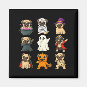 Aimant Drôle de race de Pug Animal Halloween Citrouilles