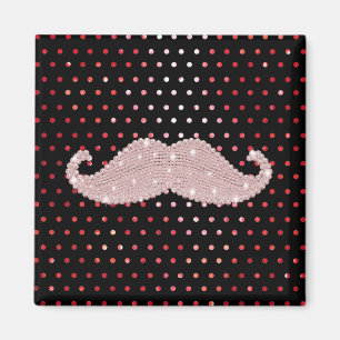 Aimant Drôle fille rose boule Moustache Motif Pois