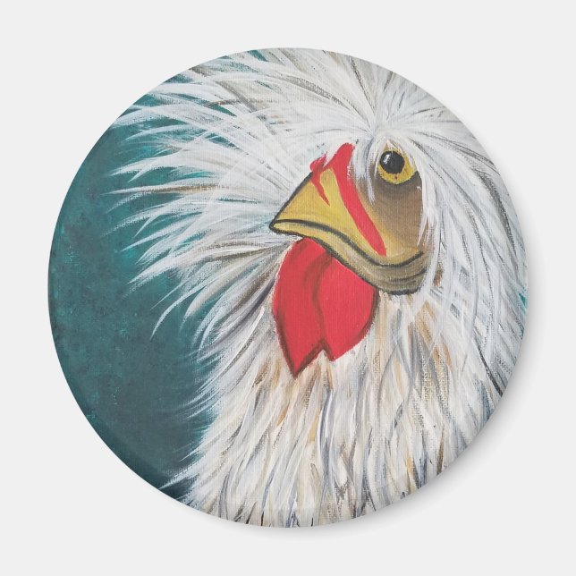 Aimant Drôle fou de poulet aux cheveux (Devant)