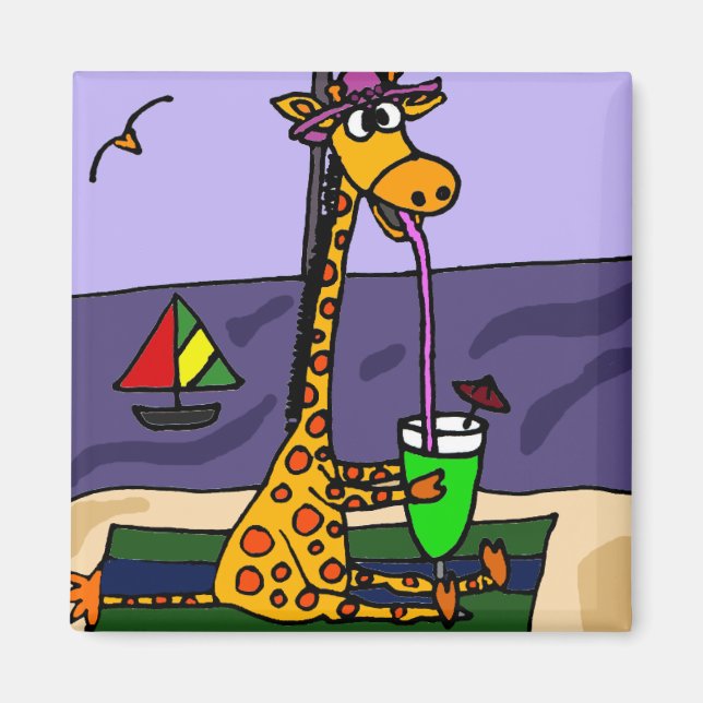 Aimant Drôle Giraffe au Beach Art (Devant)