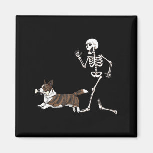 Aimant Drôle Halloween Cardigan Welsh Corgi Et Skeleton
