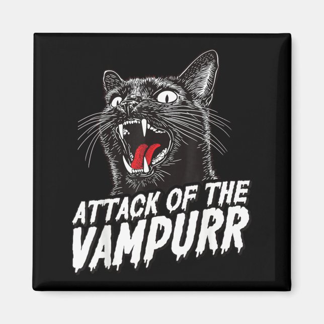 Aimant Drôle Halloween Chat Noir Chats Vampire Attaque De (Devant)