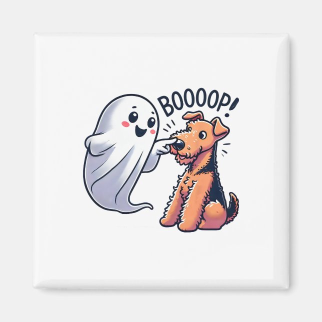 Aimant Drôle Halloween Ghost Airedale Terrier Boop Lazy C (Devant)
