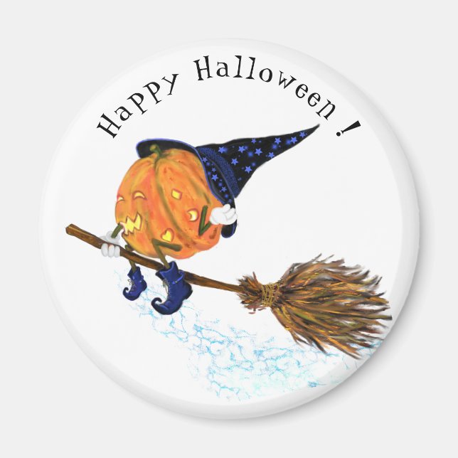 Aimant Drôle Halloween Magtnet sorcier Citrouille volant (Devant)