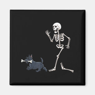 Aimant Drôle Halloween Scottish Terrier et squelette