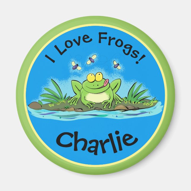 Aimant Drôle J'aime les grenouilles vert grenouille magné (Devant)