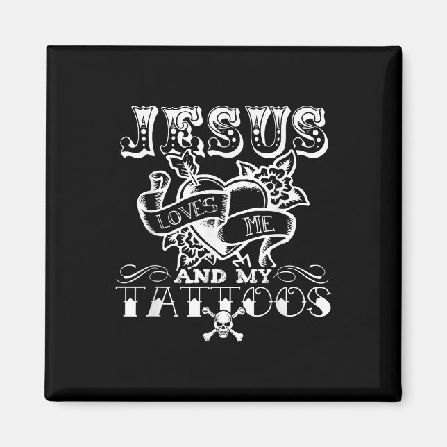 Aimant Drôle Jésus m'aime et mes tatouages  (Devant)