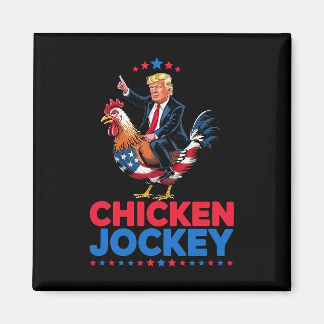 Aimant Drôle Jockey de poulet Trump Mème (Devant)