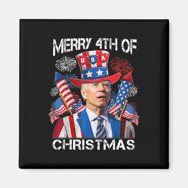 Aimant Drôle Joe Biden Joyeux 4 de Noël 4 juillet (Devant)