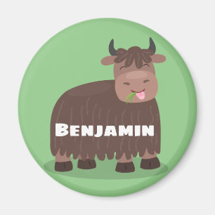 Aimant Drôle joyeux yak mangeant de l'herbe dessin animé