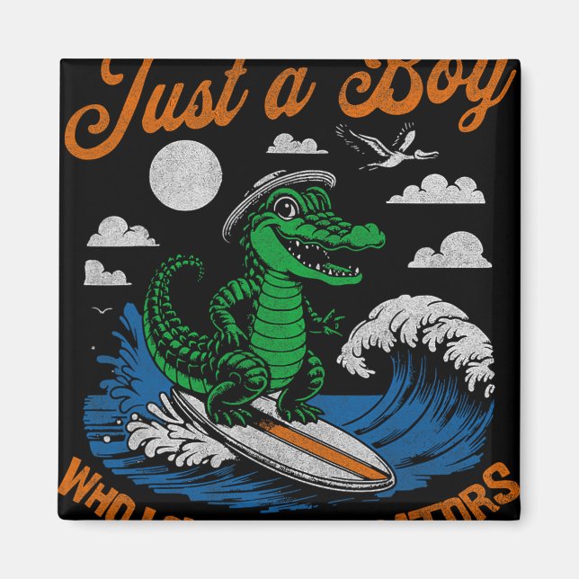 Aimant Drôle Juste Un Garçon Qui Aime Les Alligators Surf (Devant)