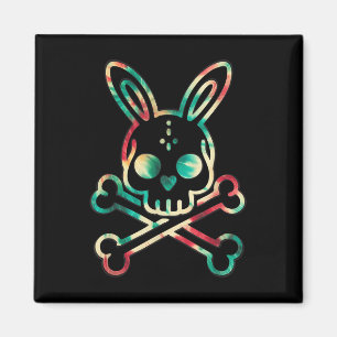 Aimant Drôle Lapin de Pâques Retro Tie Dye Bunny Skull Cr