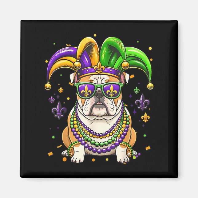 Aimant Drôle mardi gras perle bouledogue anglais festival (Devant)