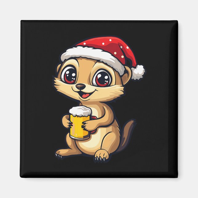 Aimant Drôle Noël Meerkat Avec Bière Comic (Devant)