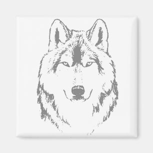 Aimant Drôle noir et blanc tête de loup croquis