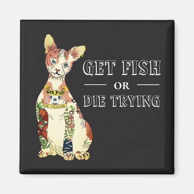 Aimant Drôle Noir Thug Sphynx Chat Feline Tattoo Dire (Devant)