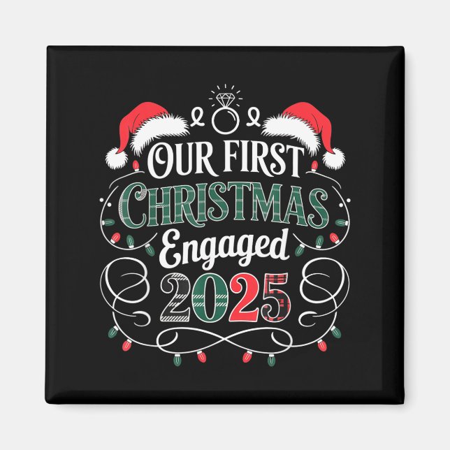 Aimant Drôle Notre Premier Noël Fiancés 2025 Pyjama Coupl (Devant)
